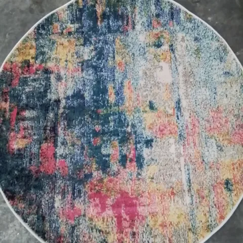 NOURISON CELESTIAL COLLECTION MACHINE WOVEN BLUE/YELLOW/PINK COLOUR 120X120CM ROUND