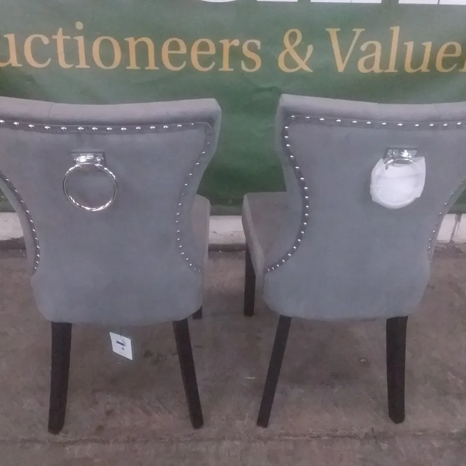 SET OF 2 NEW KENSINGTON GREY VELVET BUTTON BACK DINING CHAIR (BLACK LEG)