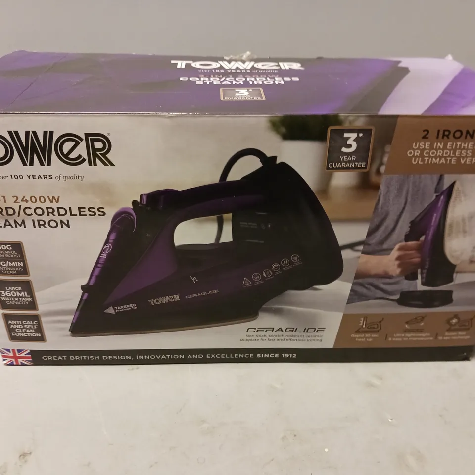TOWER 2-IN-1 2400W CORDED/CORDLESS STEAM IRON PURPLE