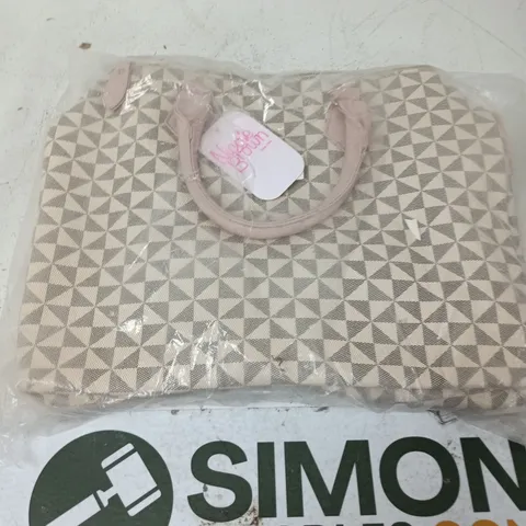 NICOLE BROWN BEIGE GEOMETRIC PATTERN HANDBAG