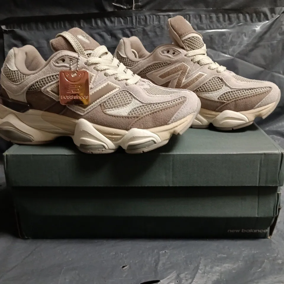 BOXED PAIR OF NEW BALANCE 9060 TRAINERS IN BROWN MULTI SIZE UK 6