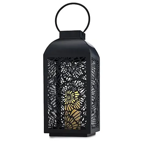 GARDEN STORIES 50CM LARGE METAL OUTDOOR LANTERN WITH LED CANDLE