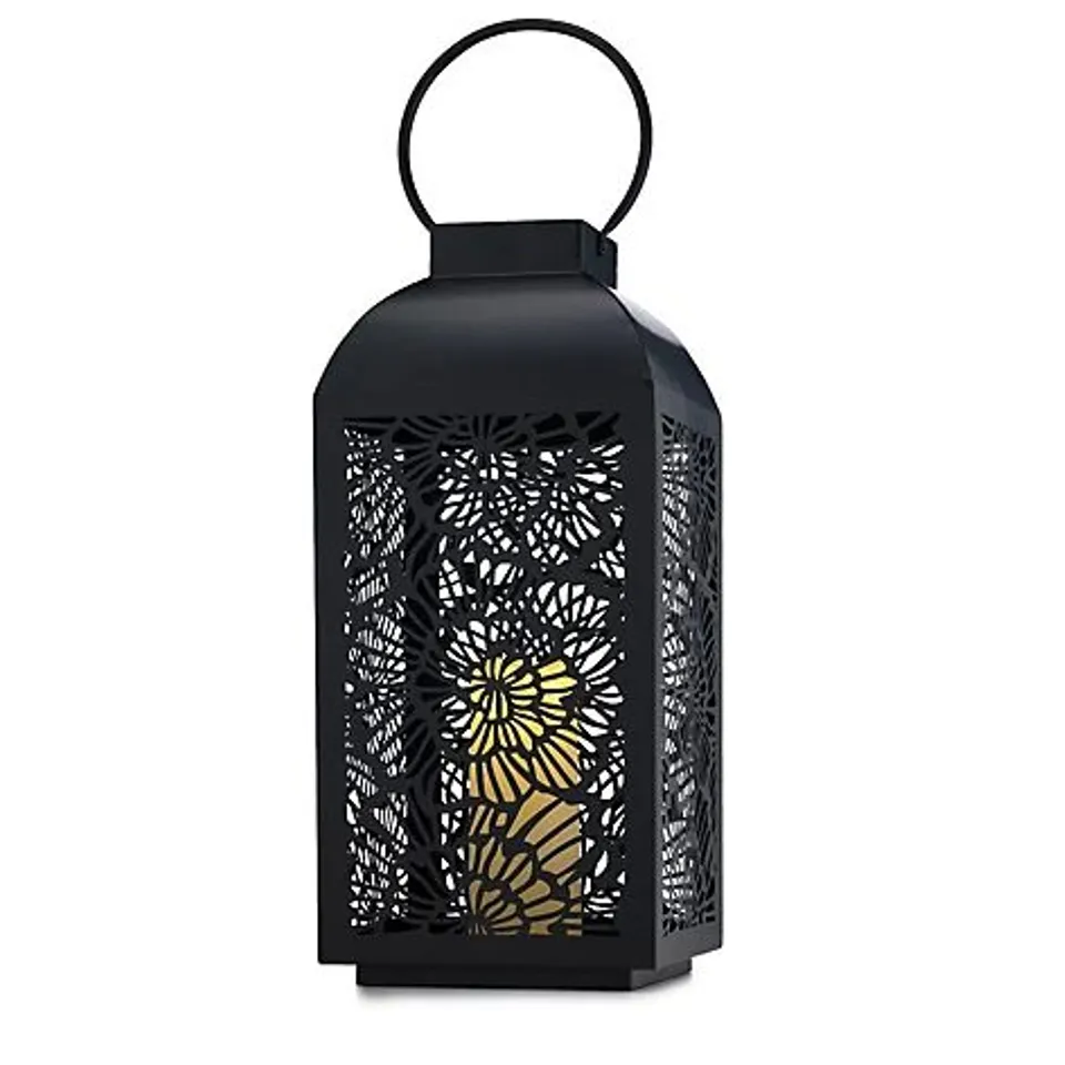 GARDEN STORIES 50CM LARGE METAL OUTDOOR LANTERN WITH LED CANDLE