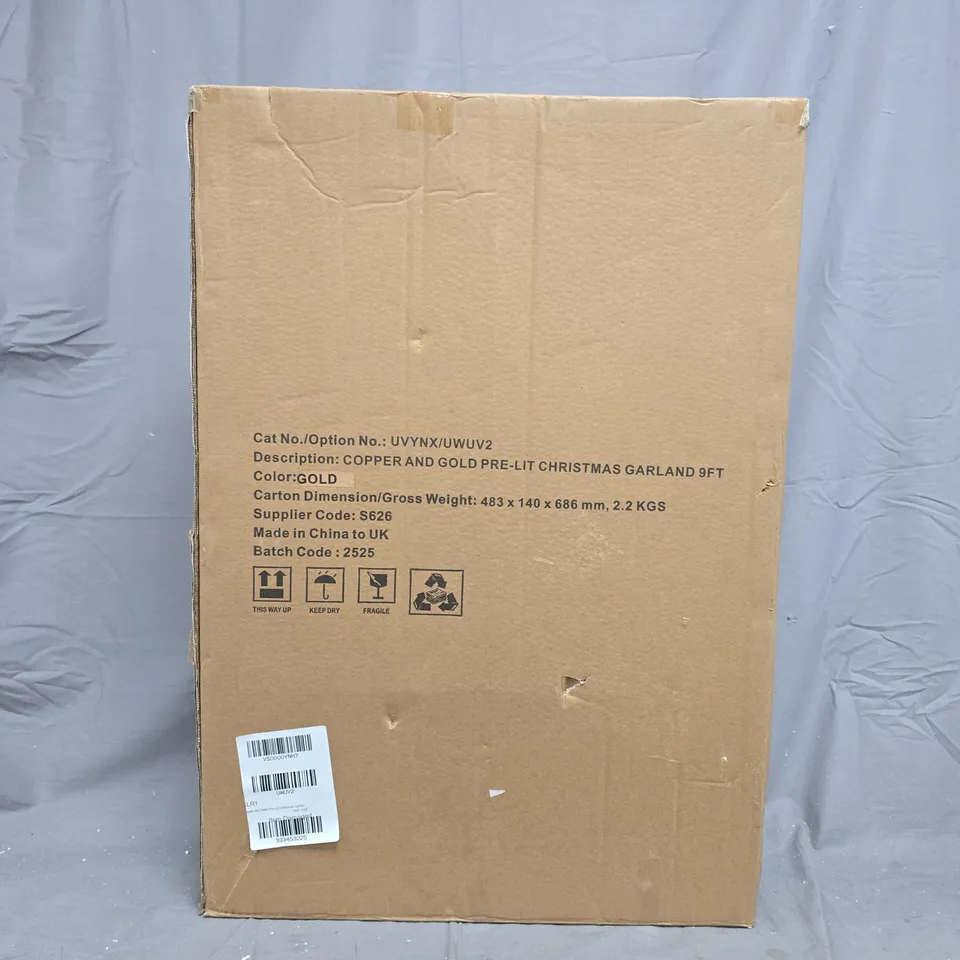 BOXED 9FT COPPER AND GOLD PRE-LIT GARLAND - COLLECTION ONLY