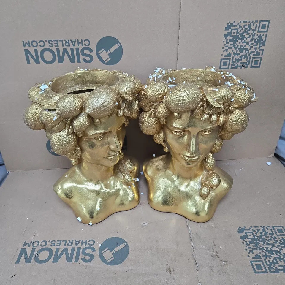 PAIR OF GISELA GRAHAM GOLD COLOUR FRUIT HEAD BUSTS