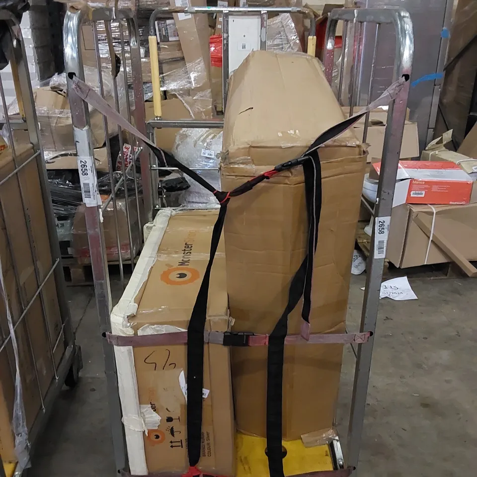 3 X CAGES TO CONTAIN ASSORTED HOUSEHOLD PRODUCTS. INCLUDES GAMING CHAIR, CORNER DESK, BAR STOOL ETC (CAGES NOT INCLUDED)
