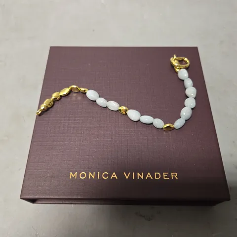 BOXED MONICA VINADER YELLOW GOLD PLATED VERMEIL STERLING SILVER AND AQUAMARINE BEADED BRACELET 