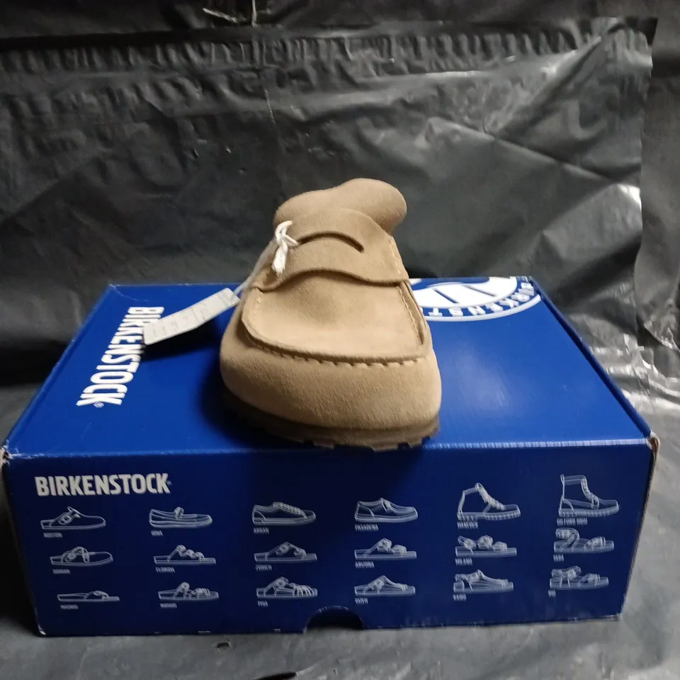 BIRKENSTOCK MOCCASIN-STYLE SLIP-ON SHOES – TAUPE SUEDE SIZE 7