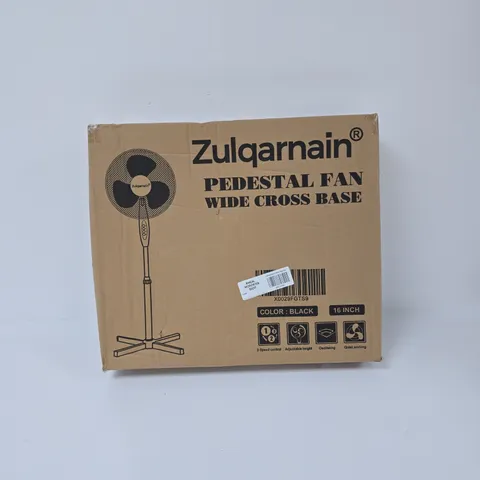 ZULQARNAIN PEDESTAL FAN – 16 INCH, WIDE CROSS BASE – BOXED