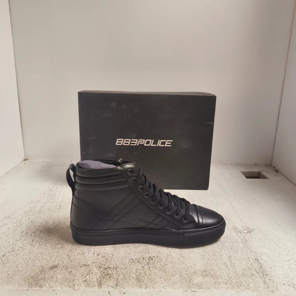 883 POLICE RYDER HIGH-TOP TRAINERS – BLACK, SIZE 9 (BOXED)