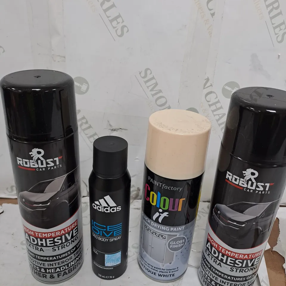 ASSORTED AEROSOLS TO INCLUDE ADIDAS BODY SPRAY , SPRAY PAINT , ADHESIVE  ,  ETC - COLLECTION ONLY 
