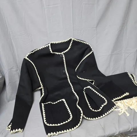 COMMENCE BLACK BLAZER WITH WHITE WHIPSTITCH TRIM – WOMEN'S SIZE M WITH MATCHING SCARF