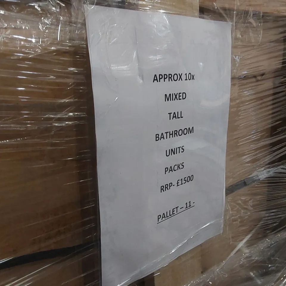 PALLET CONTAINING APPROXIMATELY 10x MIXED TALL BATHROOM UNIT PACKS