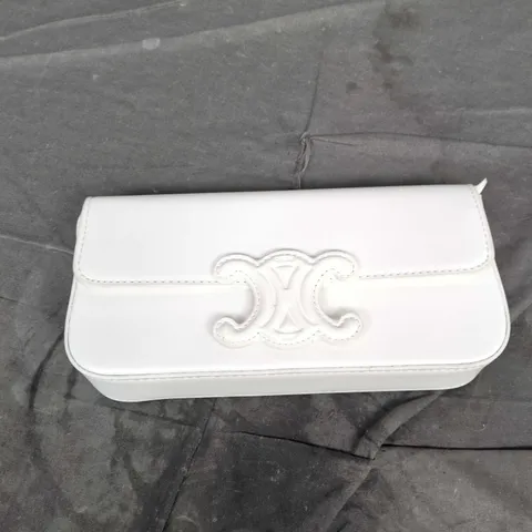 CELINE WHITE LEATHER CLUTCH BAG WITH INTERLOCKING LOGO