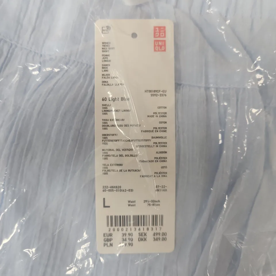 BAGGED UNIQLO WOMENS TIERED MAXI SKIRT IN BLUE - LARGE