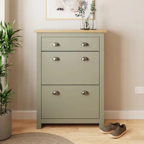 BOXED RENNINGERS 12 PAIR SHOE STORAGE CABINET - SAGE GREEN (1 BOX)