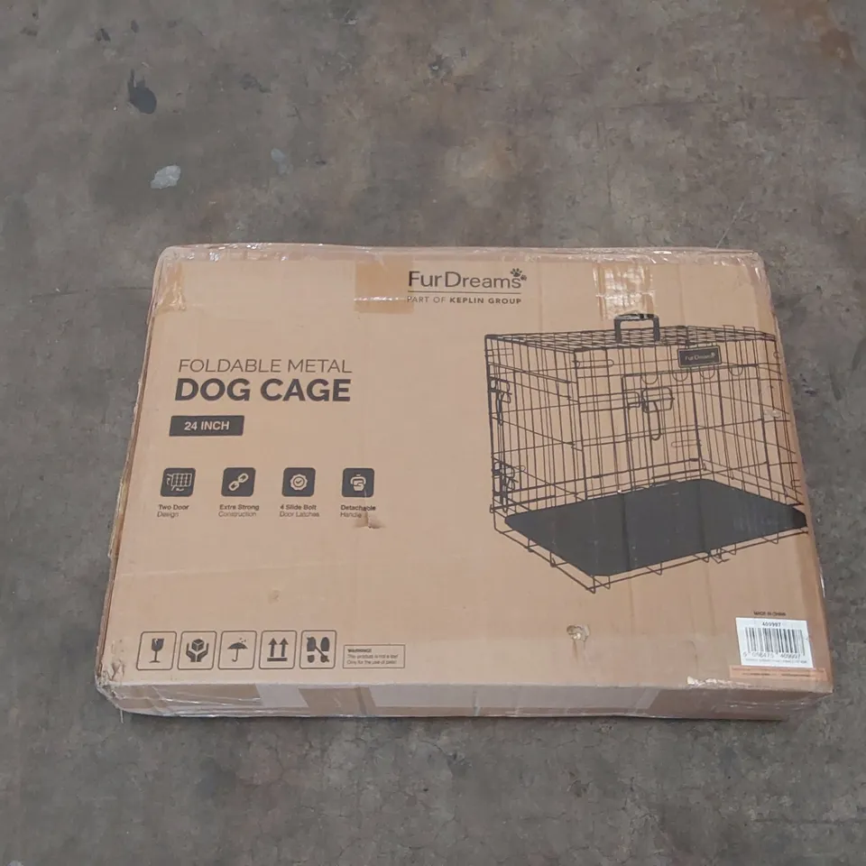 BOXED FURDREAMS 24" FOLDING METAL DOG CAGE