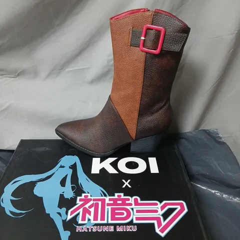 KOI X HATSUNE MIKU MEIKO HEELED COWBOY BOOTS - BROWN, UK4