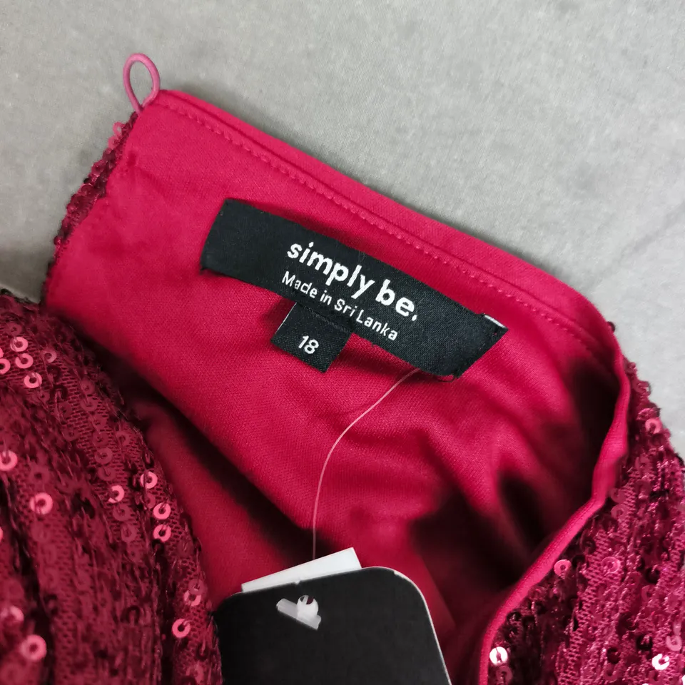 SIMPLY BE SEQUIN DRESS – UK SIZE 18, WINE RED