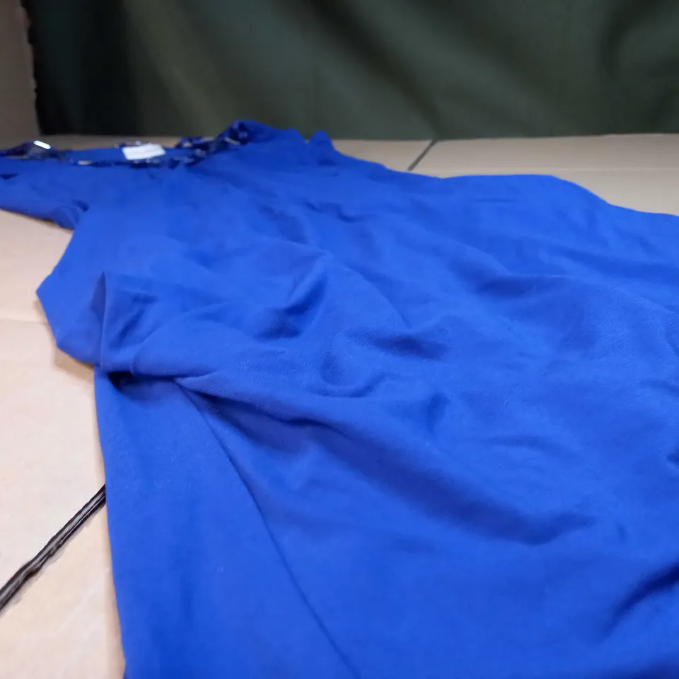 KAREN MILLEN PURPLE/NECK DETAIL MIDI DRESS - SIZE 10