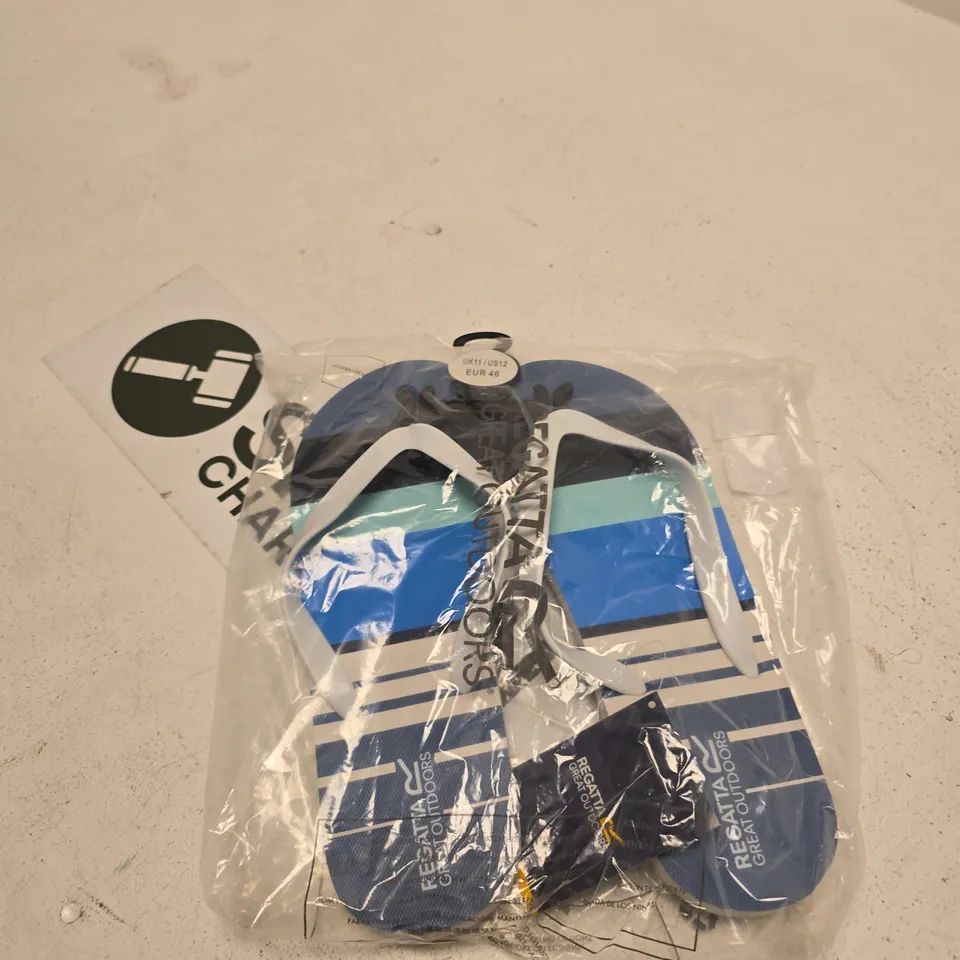 BOX OF APPROXIMATELY 20 ASSORTED BRAND NEW REGATTA ITEMS TO INCLUDE: BALI BLUE STRIPE SANDALS