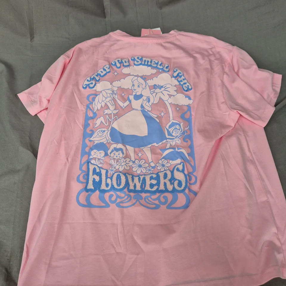 DISNEY x SKINNYDIP ALICE IN WONDERLAND FLOWERS T-SHIRT IN PINK - LARGE