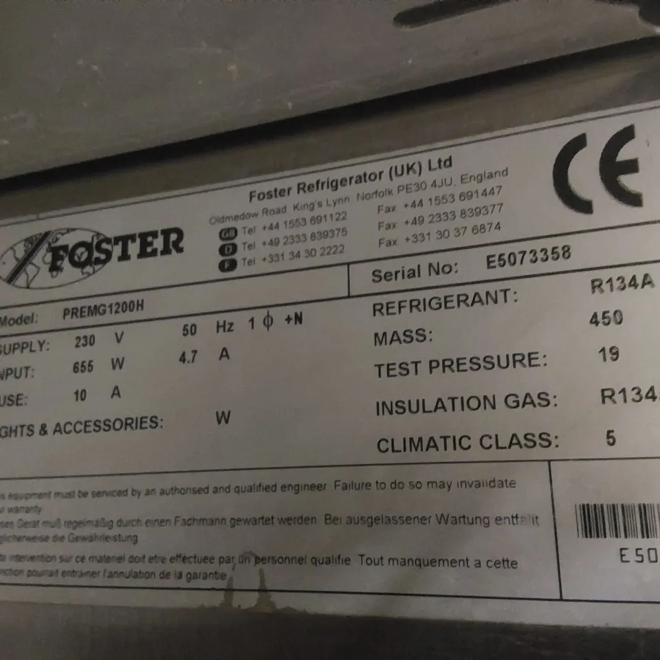 FOSTER COMMERCIAL DOUBLE DOOR REFRIGERATOR - PREMG1200H