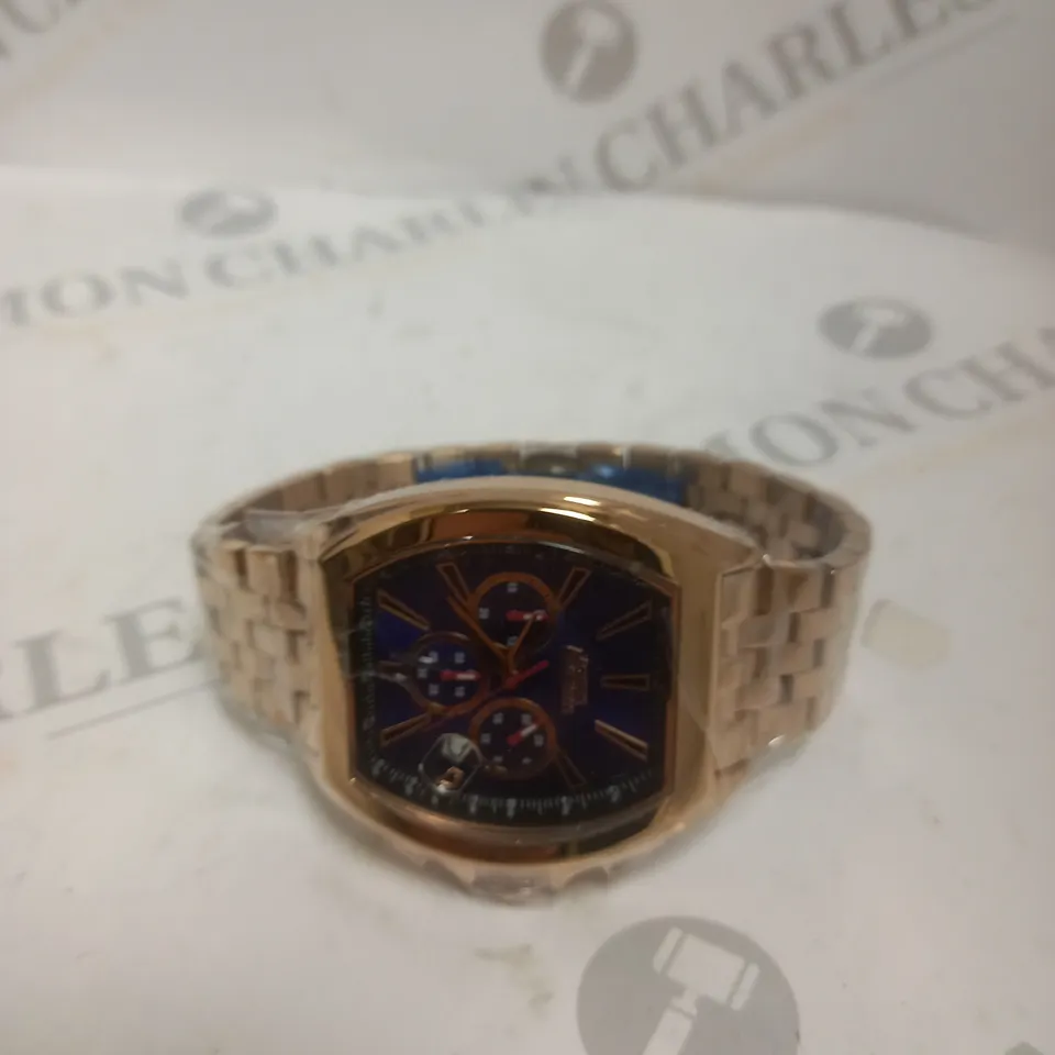 BOXED VICKERS ARMSTRONGS ATMOSPHERE ROSE GOLD STRAP BLUE DIAL WATCH 