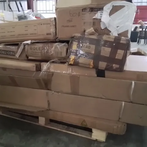 PALLET OF ASSORTED HOUSEHOLD GOODS AND PRODUCTS TO INCLUDE;GARDEN BIN STORAGE,NEO TROLLEY,SHELVING UNIT,SINGLE BED FRAME, RATTAN FURNITURE SET