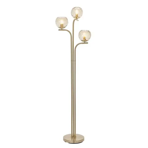 BOXED LUMINOSA DIMPLE COMPLETE FLOOR LAMP SATIN BRASS PLATE, CHAMPAGNE LUSTRE GLASS (1 BOX)