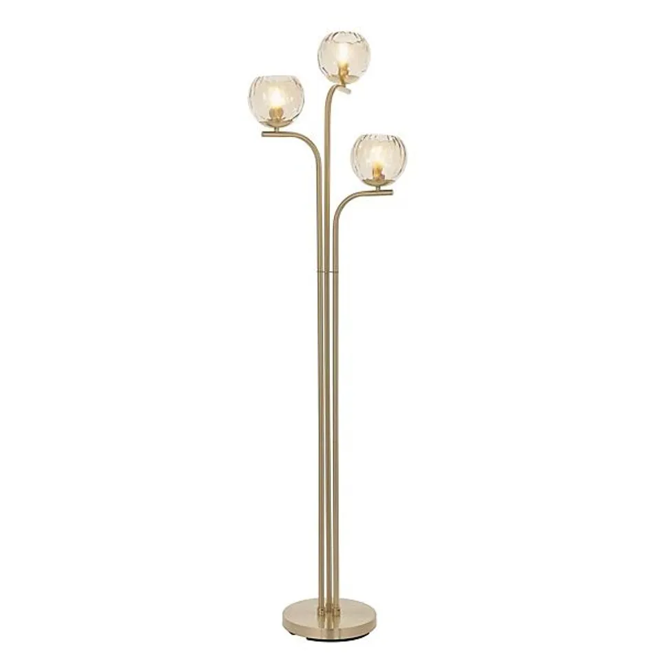 BOXED LUMINOSA DIMPLE COMPLETE FLOOR LAMP SATIN BRASS PLATE, CHAMPAGNE LUSTRE GLASS (1 BOX)
