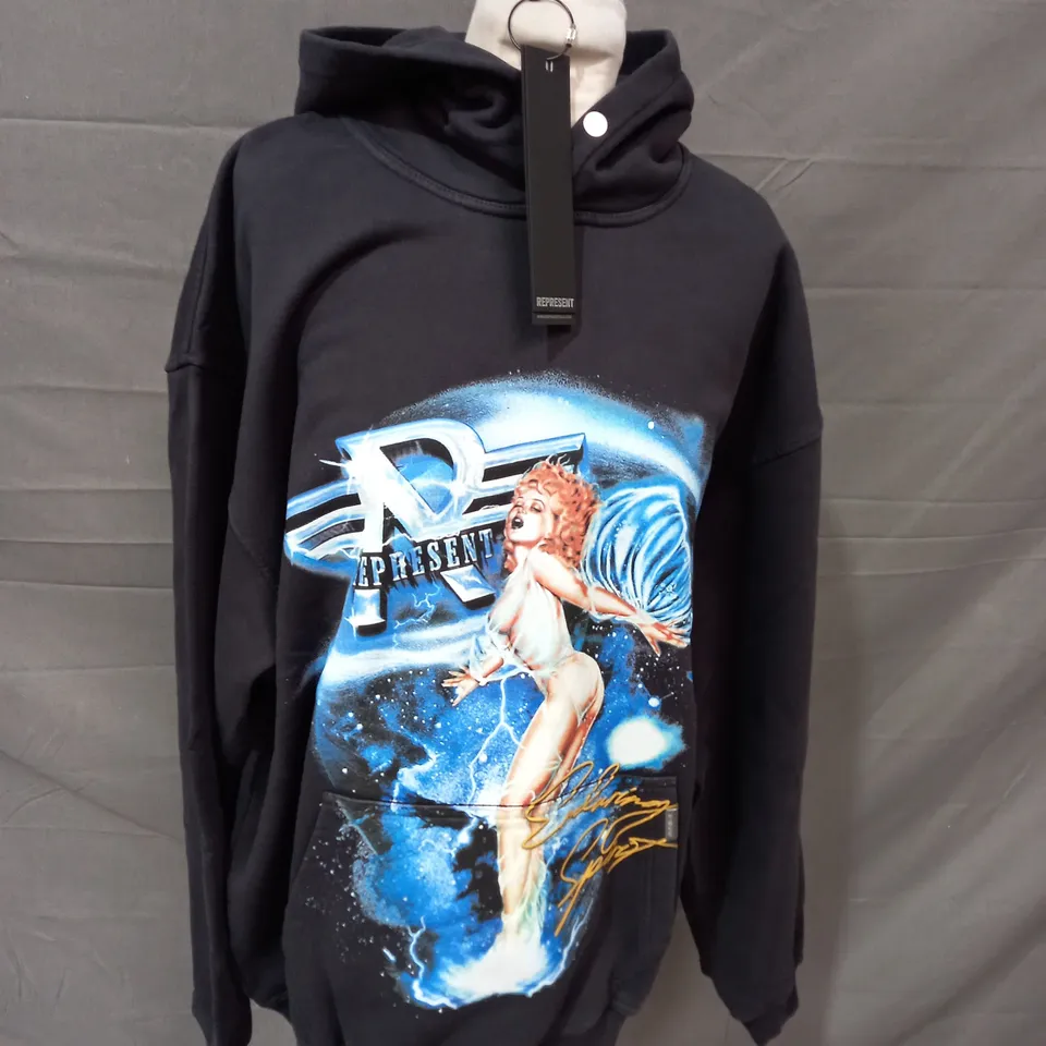 REPRESENT ENDURING SPIRIT HOODIE IN OFF BLACK - LARGE