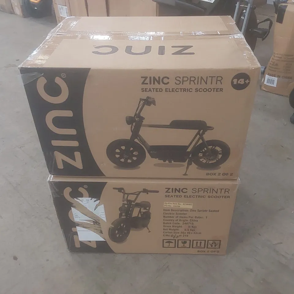 BOXED ZINC SPRINTR ELECTRIC SCOOTER PARTS - 2 X BOXES 2 OF 2 (INCOMPLETE)