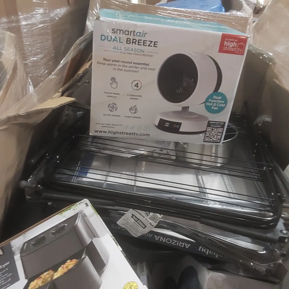 PALLET CONTAINING A VERY LARGE QUANTITY OF ASSORTED CONSUMER PRODUCTS INCLUDING: AIRFRYER, SMART AIR ALL SEASON FAN, DINNERWARE ECT