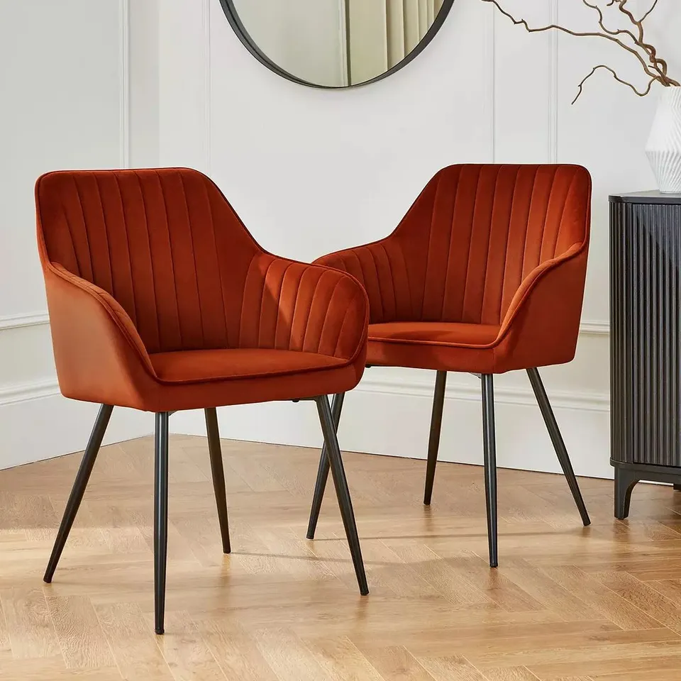 ALISHA PAIR OF FABRIC DINING CHAIRS - RUST 