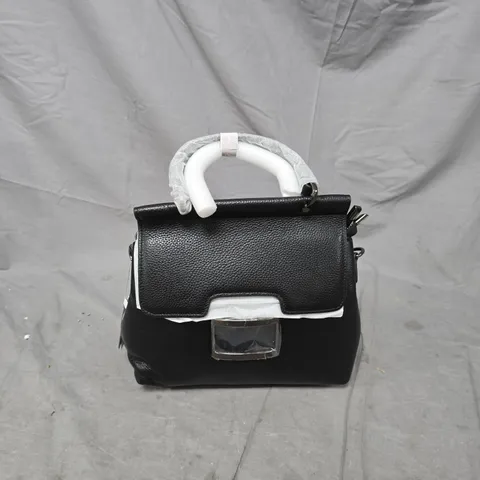 BLACK TEXTURED LEATHER HANDBAG WITH TOP HANDLE
