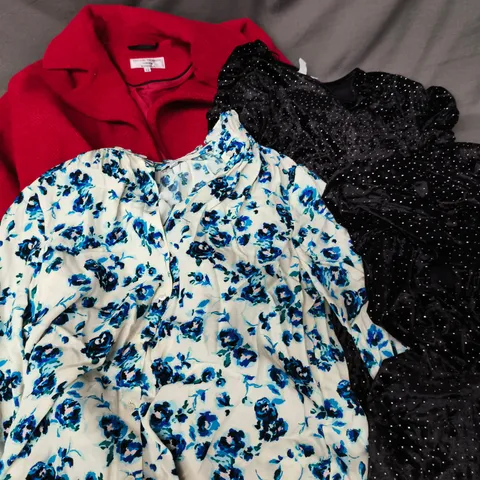 APPROXIMATELY 12 ASSORTED CLOTHING ITEMS IN VARIOUS SIZES, STYLES & COLOURS TO INCLUDE BRANDS SUCH AS YAS, HELENE BERMAN, HOBBS, ETC - COLLECTION ONLY