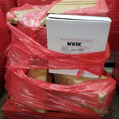 PALLET CONTAINING ASSORTED PRODUCTS INCLUDING MYLEK RADIATOR & 20KG DUMBBELL BARBELL SET