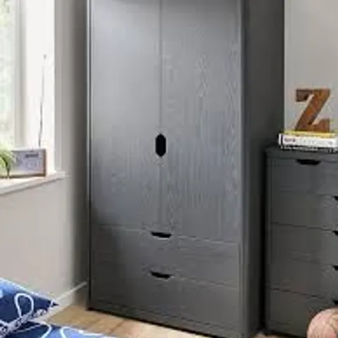 BOXED ASPEN 2 DOOR, 2 DRAWER WARDROBE - DARK GREY OAK EFFECT (2 BOXES)