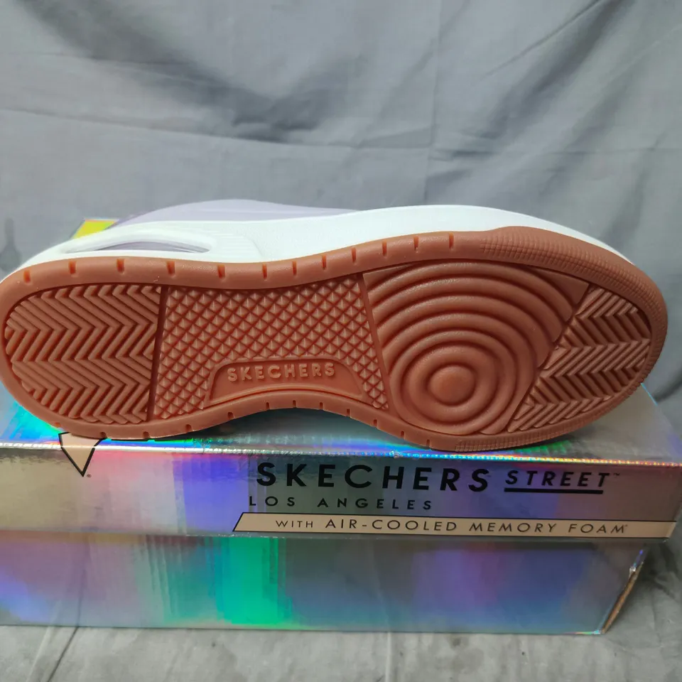 SKECHERS STREET LOS ANGELES SNEAKERS – GREY WITH LILAC HEEL, MEMORY FOAM - SIZE 6