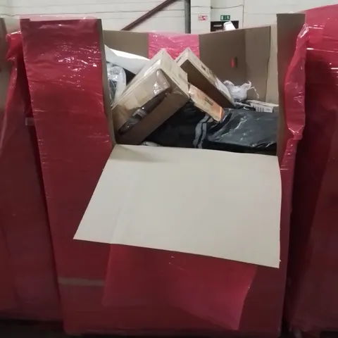 PALLET OF ASSORTED HOUSEHOLD GOODS AND PRODUCTS TO INCLUDE; WATER MOP, BABY HIGH CHAIR, BOXED FURNITURE ETC