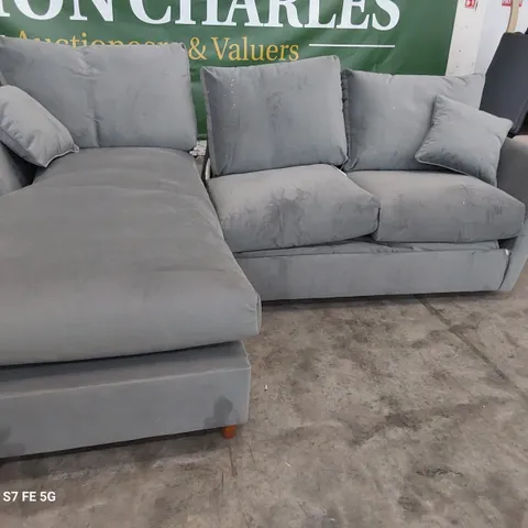 DESIGNER ANSTY FOUR SEATER L H CHAISE METAL ACTION SOFABED SLATE PLUSH FABRIC