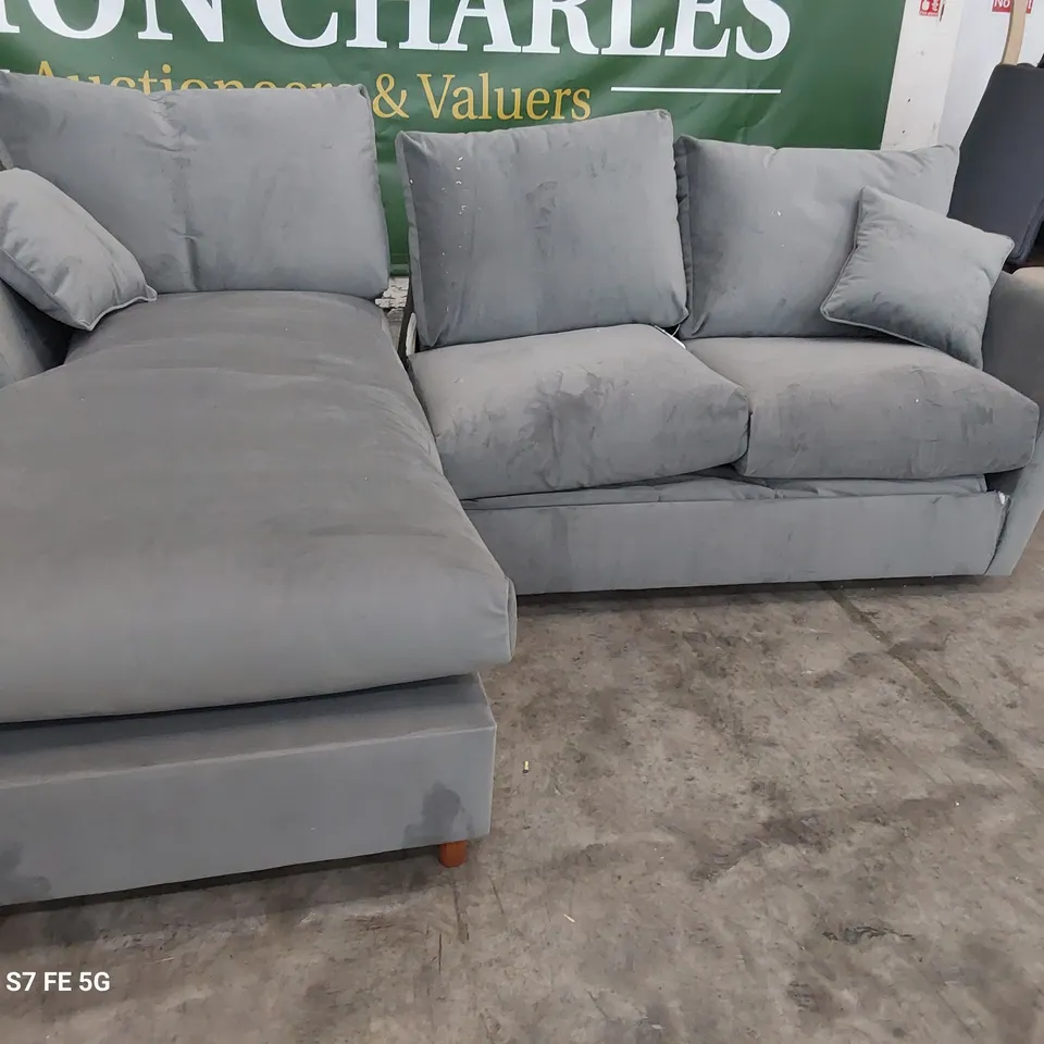 DESIGNER ANSTY FOUR SEATER L H CHAISE METAL ACTION SOFABED SLATE PLUSH FABRIC 