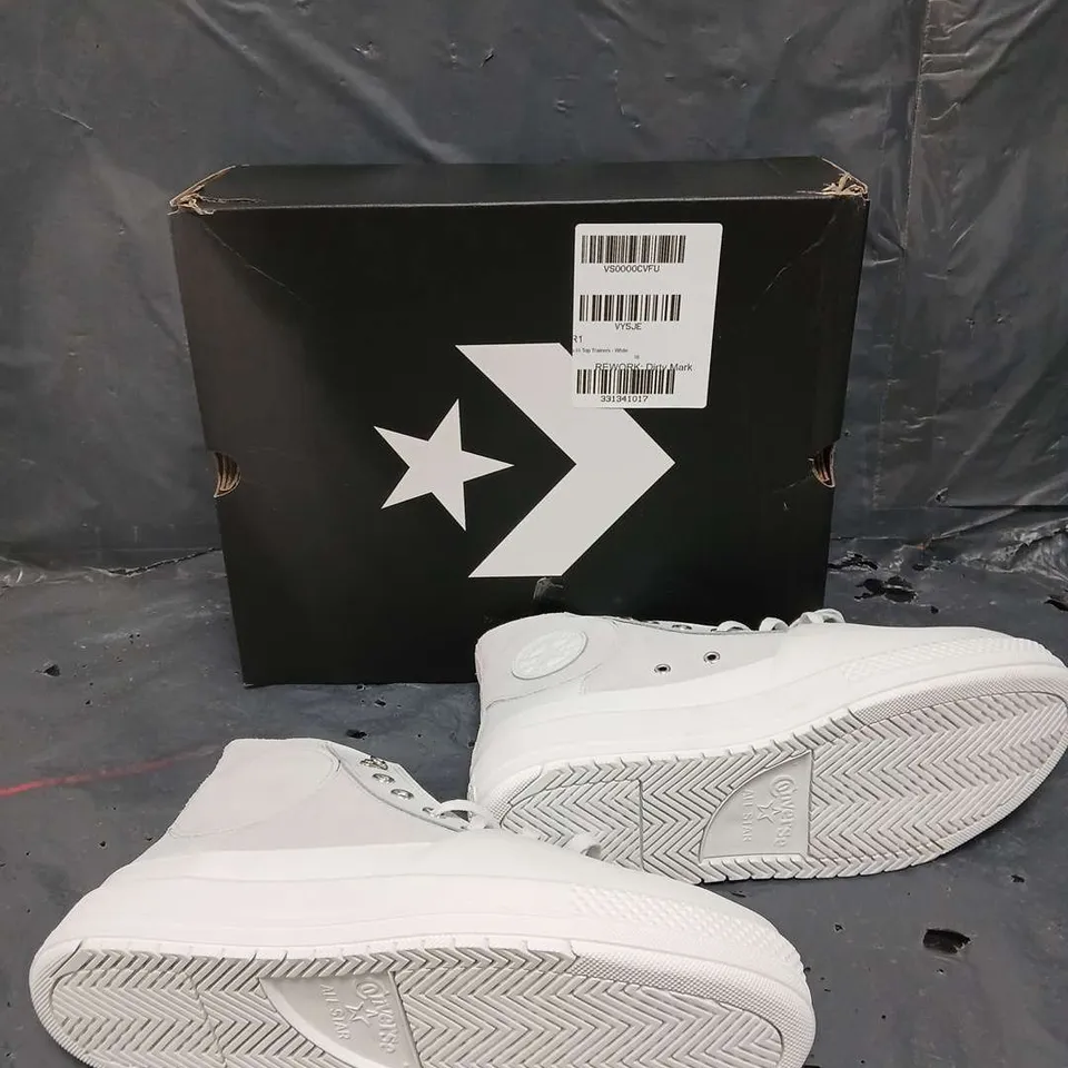 BOXED PAIR OF CONVERSE HI TOP TRAINERS WHITE - UK 10 