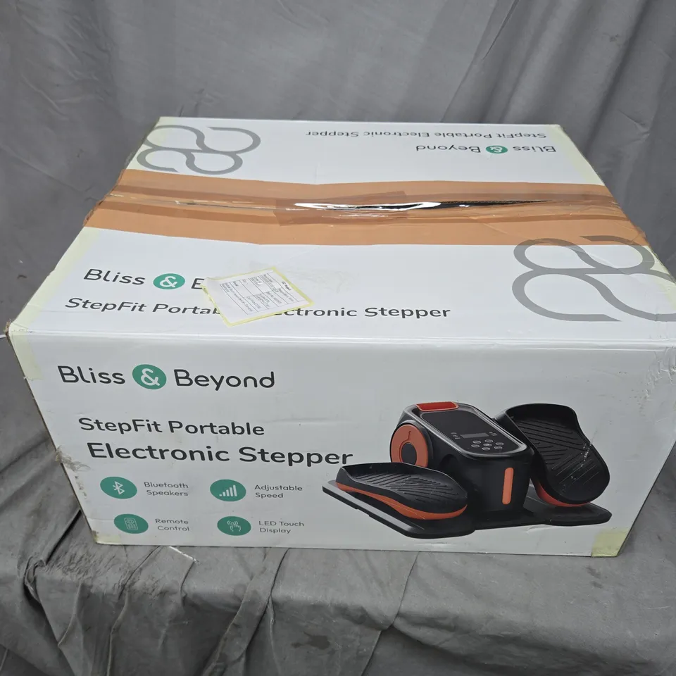 BOXED BLISS & BEYOND STEPFIT PORTABLE ELECTRONIC STEPPER IN BLACK