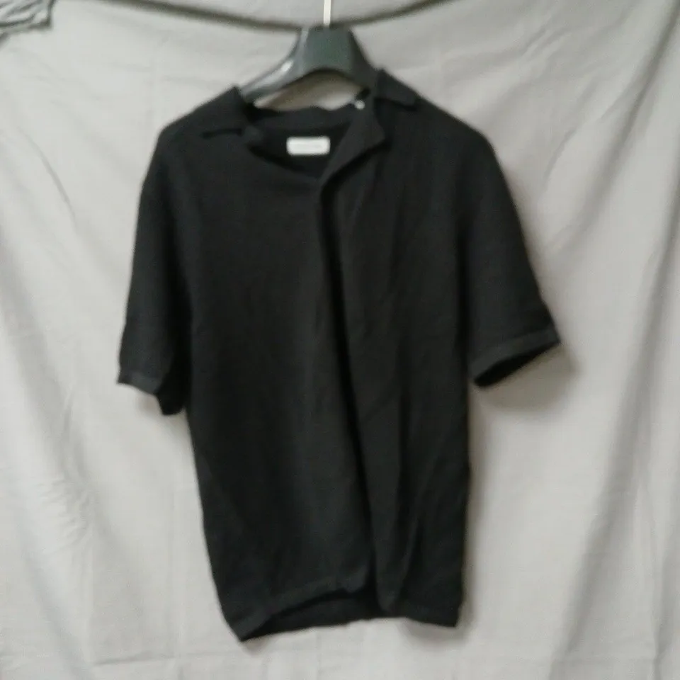 JACK & JONES KNIT RESORT BLACK SHORT SLEEVE SHIRT S