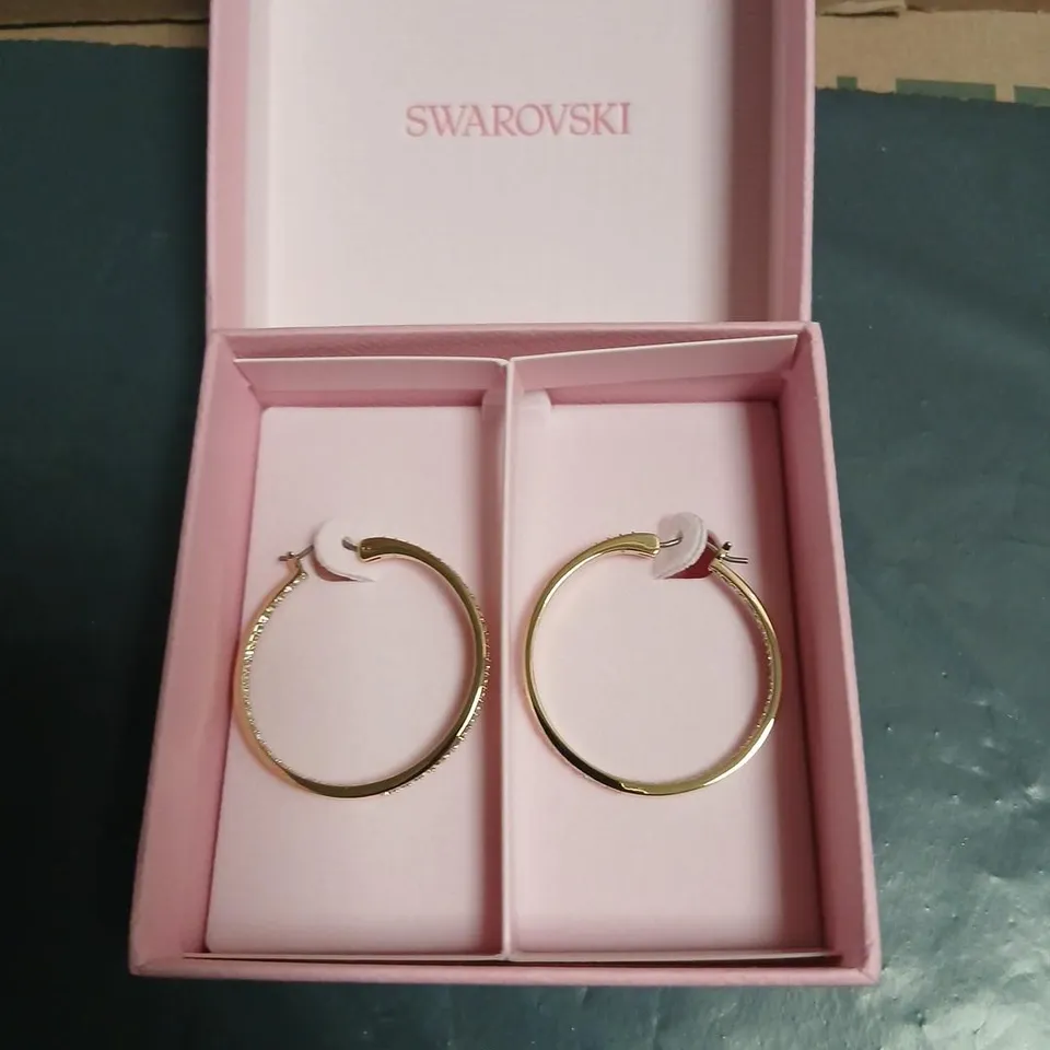 SWAROVSKI GOLD-TONE HOOP EARRINGS – BOXED 