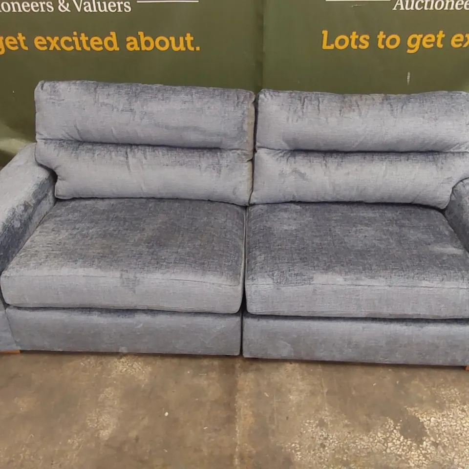 QUALITY DESIGNER MELROSE FABRIC 4 SEATER SOFA - BLUE