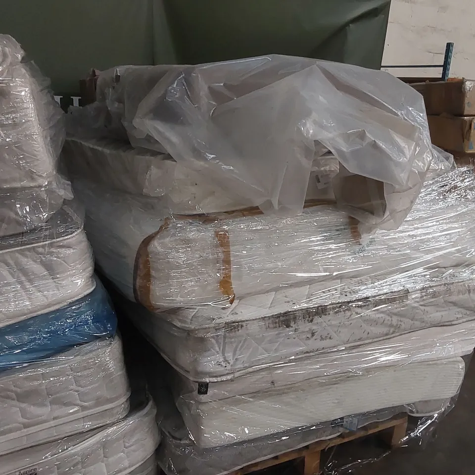 PALLET OF 6 MATTRESSES - ASSORTED SIZES, CONDITIONS, BRANDS AND 1 DIVAN BASE PART