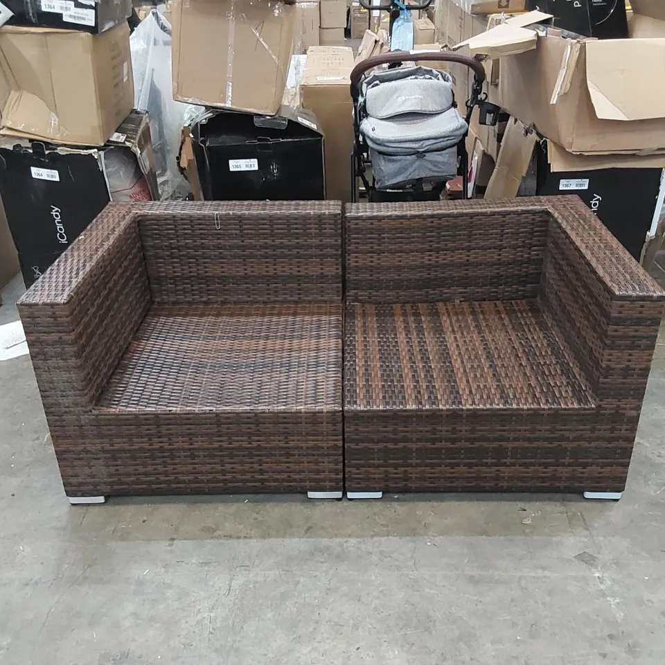 DESIGNER 2-PIECE BROWN RATTAN PATIO/GARDEN SOFA